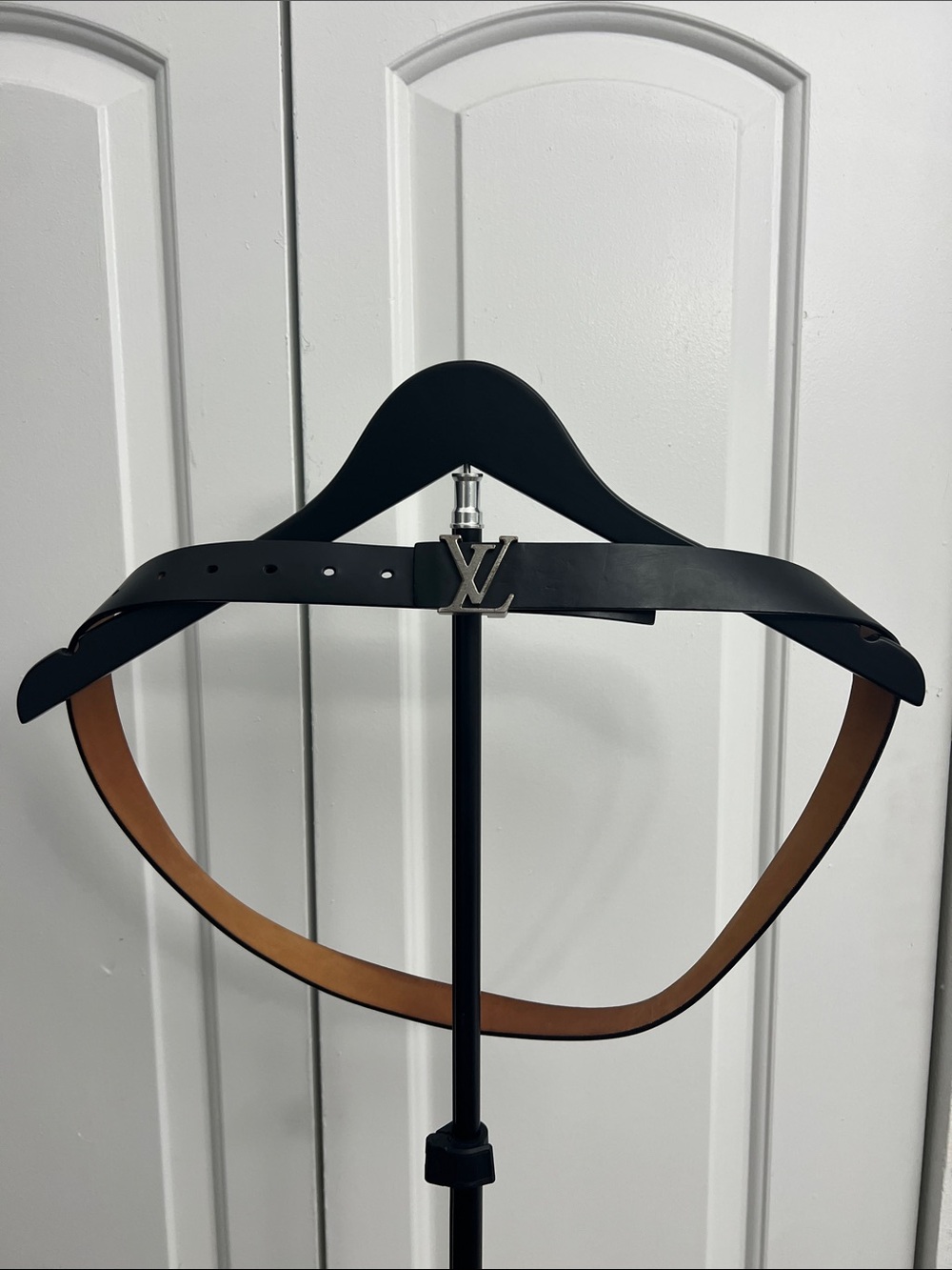 Louis Vuitton Black Leather Belt with Brown Interior and LV Buckle